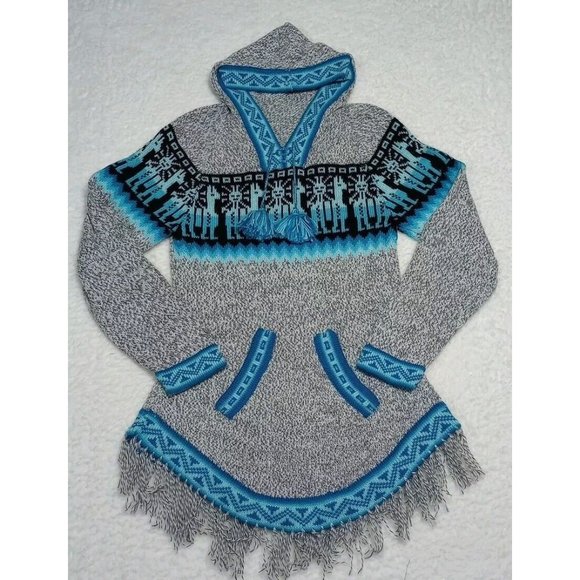 Ecologic Arts 100% Alpaca Wool Sweater Size Large Pullover Turquois/Gray Soft - Picture 12 of 14